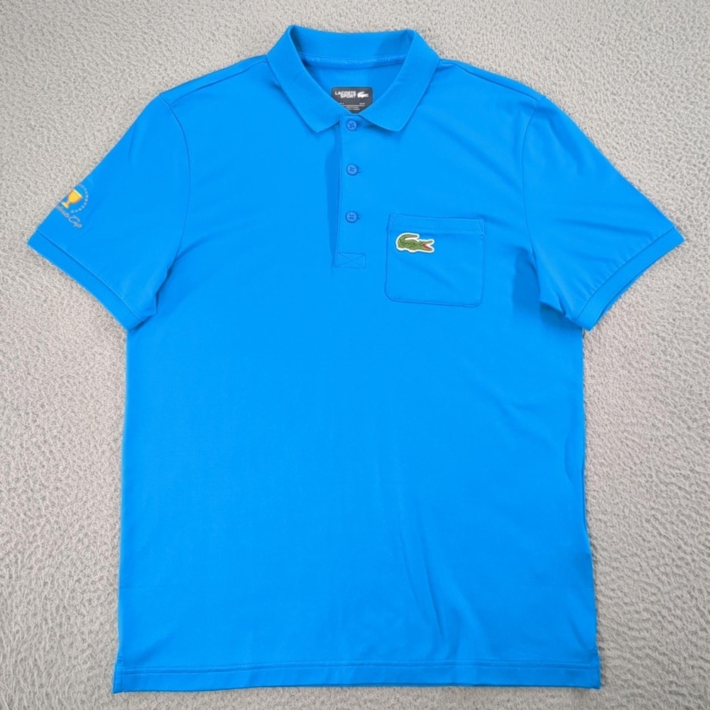 Lacoste Sport Polo Shirt Mens Medium Blue Presidents Cup Golf Big Logo